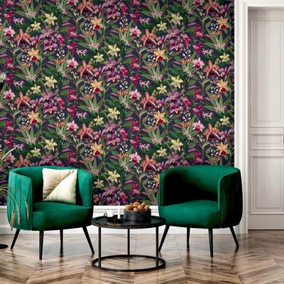 Orchidea virágos színes impozáns tapéta fekete alapszínnel