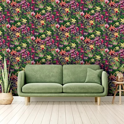 Orchidea virágos színes impozáns tapéta fekete alapszínnel