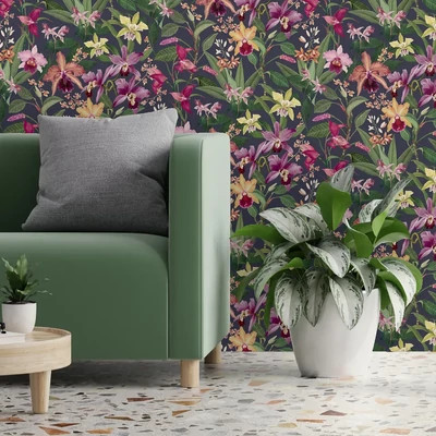 Orchidea virágos színes impozáns tapéta fekete alapszínnel