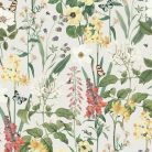 Nárcisz, árvácska, csillagjázmin, tátika virágos bohém tapéta színpompás pillangókkal és méhekkel