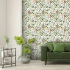 Nárcisz, árvácska, csillagjázmin, tátika virágos bohém tapéta színpompás pillangókkal és méhekkel