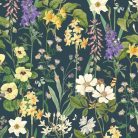  Nárcisz, árvácska, csillagjázmin, tátika virágos bohém tapéta színpompás pillangókkal és méhekkel