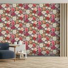 Élénk rózsa, szegfű, tulipán, bazsarózsa, boglárka mintás tapéta fekete alapszínnel