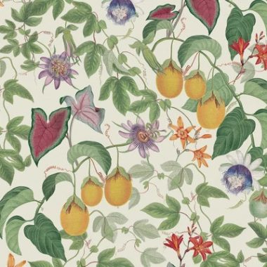   Maracuja gyümölcsös, sűrű mintás, különleges tapéta világos alapszínnel