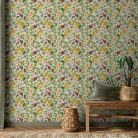 Maracuja gyümölcsös, sűrű mintás, különleges tapéta világos alapszínnel