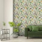 Maracuja gyümölcsös, sűrű mintás, különleges tapéta világos alapszínnel