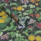 Maracuja gyümölcsös, sűrű mintás, különleges tapéta fekete alapszínnel