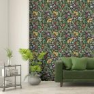 Maracuja gyümölcsös, sűrű mintás, különleges tapéta fekete alapszínnel