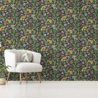 Maracuja gyümölcsös, sűrű mintás, különleges tapéta fekete alapszínnel