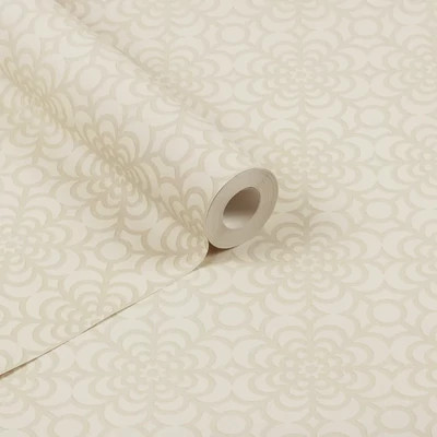 Vintage virágos csempe mintás tapéta fehér-bézs színben