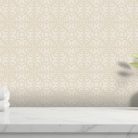 Vintage virágos csempe mintás tapéta fehér-bézs színben