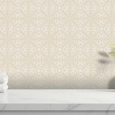 Vintage virágos csempe mintás tapéta fehér-bézs színben