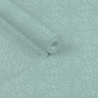 Vintage virágos csempe mintás tapéta vízkék színben