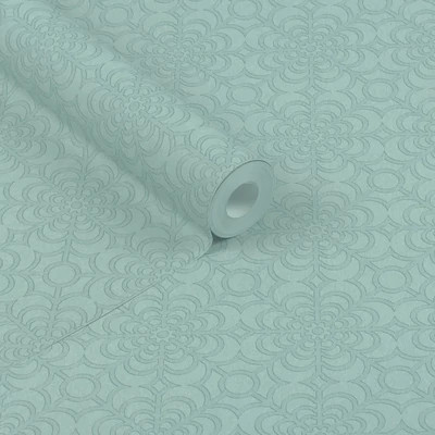 Vintage virágos csempe mintás tapéta vízkék színben