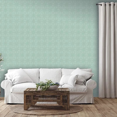 Vintage virágos csempe mintás tapéta vízkék színben