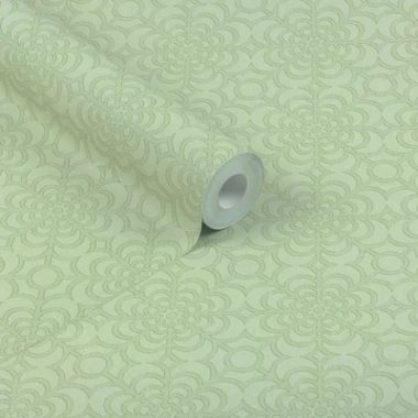   Vintage virágos csempe mintás tapéta zsályazöld színben