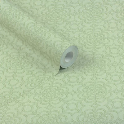 Vintage virágos csempe mintás tapéta zsályazöld színben