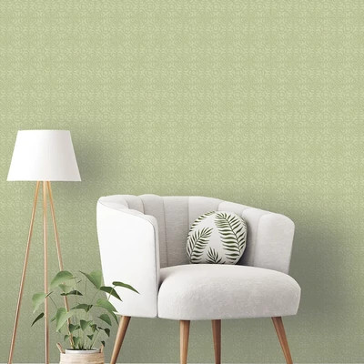 Vintage virágos csempe mintás tapéta zsályazöld színben