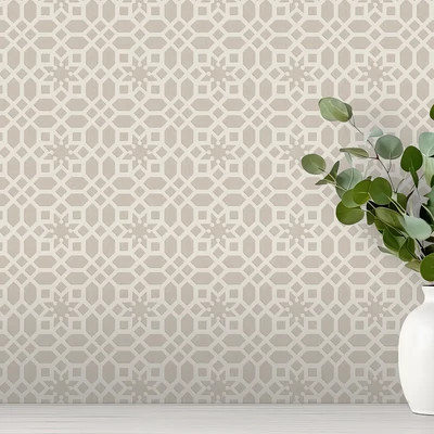 Klasszikus csillagmintás tapéta artdeco stílusjegyekkel bézs színben