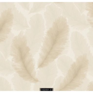   Japandi stílusú fényes krémszínű alapon bézs gyöngyház színű tollas  tapéta 