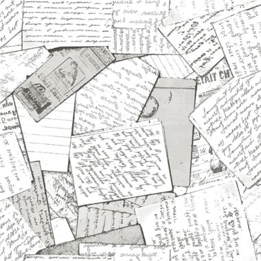   Szürke boríték, levél, bélyeg mintájú vintage hangulatú, utazás témájú dekor vlies tapéta