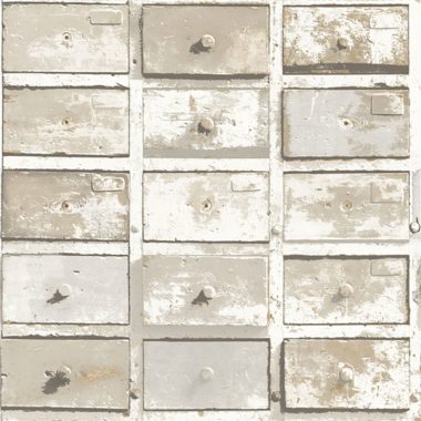 Bézs kopott fiókos szekrény mintájú dekor tapéta