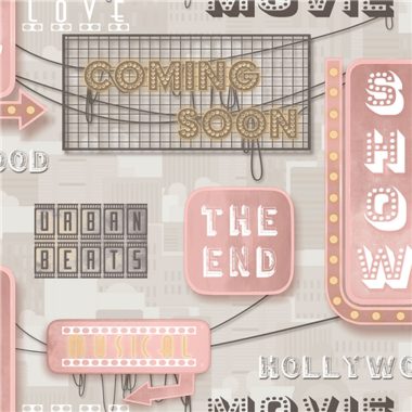   Szürke bézs rózsaszín neon feliratos tini gyerek vlies dekor tapéta