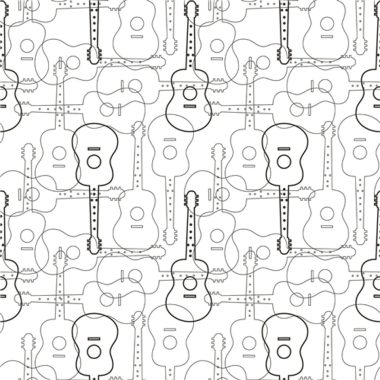 Fehér alapon fekete gitár mintás vlies dekor tapéta