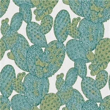   Halványszürke alapon kék zöld türkiz kaktusz mintás vlies dekor tapéta 