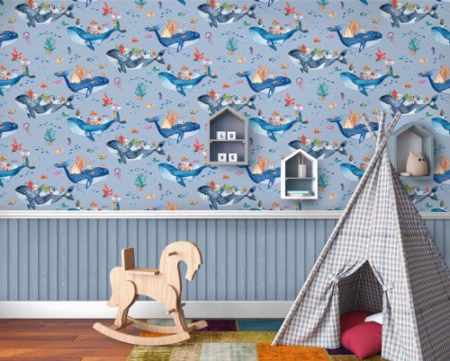 Kék Gyerek Papír Tapéta 