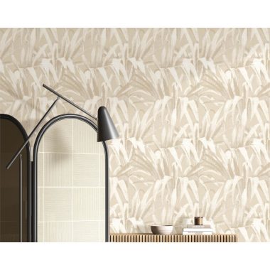 Bézs levél mintás vlies dekor tapéta 