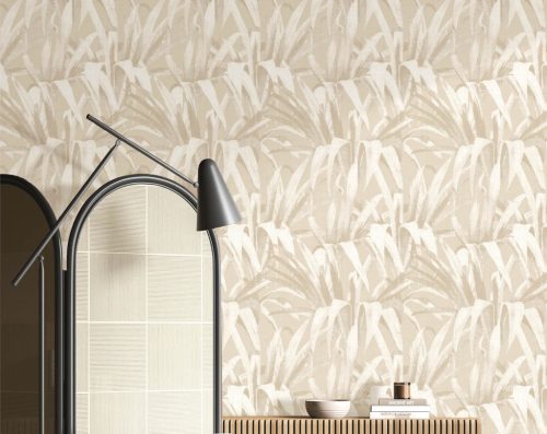 Bézs levél mintás vlies dekor tapéta 