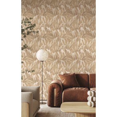 Púder bézs levél mintás vlies dekor tapéta