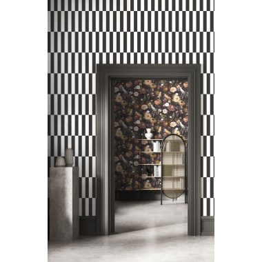 Fehér fekete geometrikus csíkos vlies tapéta 