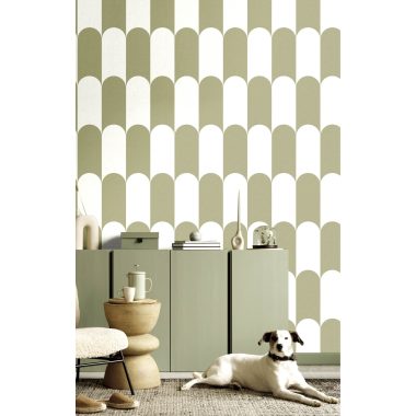 Szürke fehér boltíves geometrikus vlies tapéta 