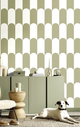 Szürke fehér boltíves geometrikus vlies tapéta 