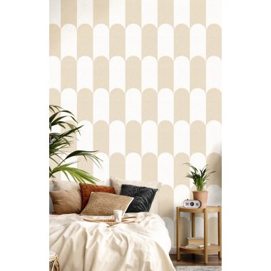 Bézs krém boltíves geometrikus vlies tapéta 