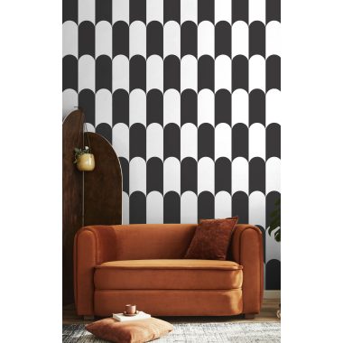 Fehér fekete boltíves geometrikus vlies tapéta 