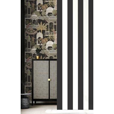 Fehér fekete csíkos geometrikus vlies tapéta 