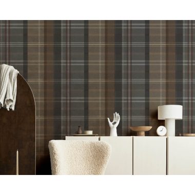 Türkiz kék skótkockás vlies tapéta arany csíkokkal