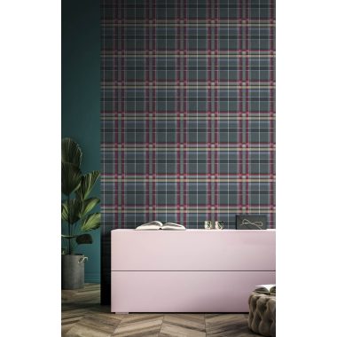 Zöld skótkockás geometrikus vlies tapéta