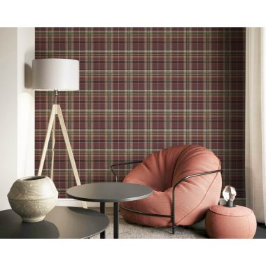 Bordó skótkockás geometrikus vlies tapéta