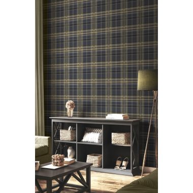 Kék skótkockás geometrikus vlies tapéta