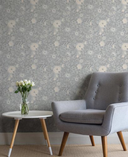 Szürke Virág Vinyl Tapéta 
