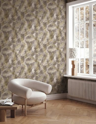 Szürke arany koptatott ecsetvonás mintás vinyl tapéta