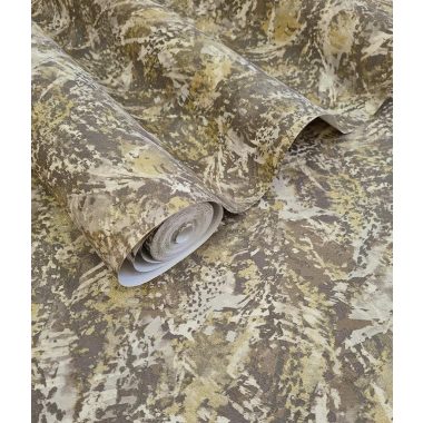   Barna arany antikolt absztrakt mintás vinyl tapéta fémes foltokkal