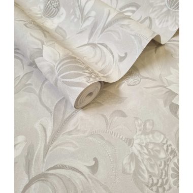   Szürke natur virág mintás angol vidéki stílusú vinyl tapéta enyhén ezüsttel kontúrozva