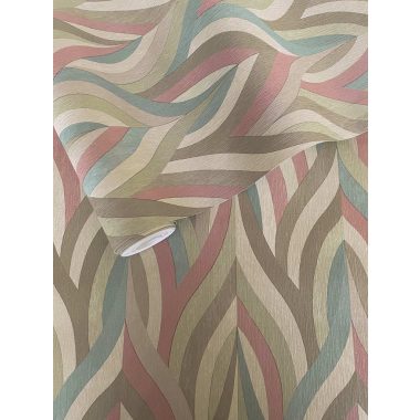   Natur modern keleties hangulatú hullám mintás vinyl tapéta rózsaszínnel, kékkel és zölddel - sokszínű