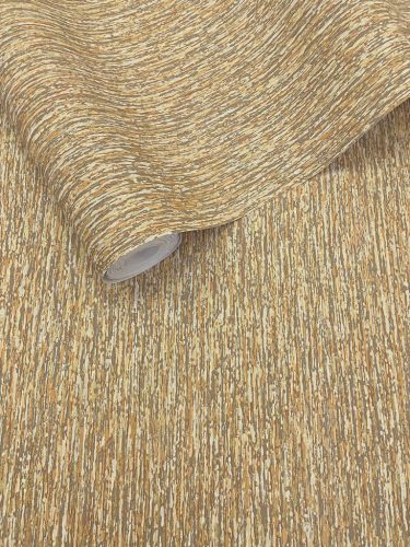 Narancssárga barna hosszanti csíkozású vinyl tapéta arannyal