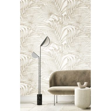   Krém alapon finoman aranyosan  és gyöngyház fénnyel fénylő levél mintás vinyl dekor tapéta